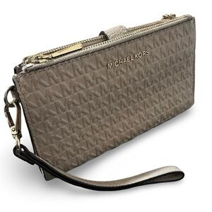 Michael Kors MK Embossed Double Zipper Wristlet Wallet Clutch
